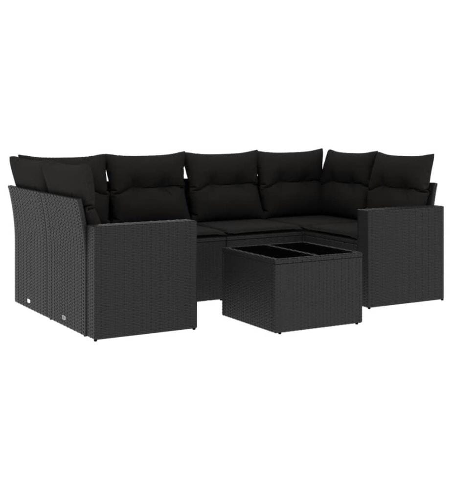 7-tlg. Garten-Sofagarnitur mit Kissen Schwarz Poly Rattan