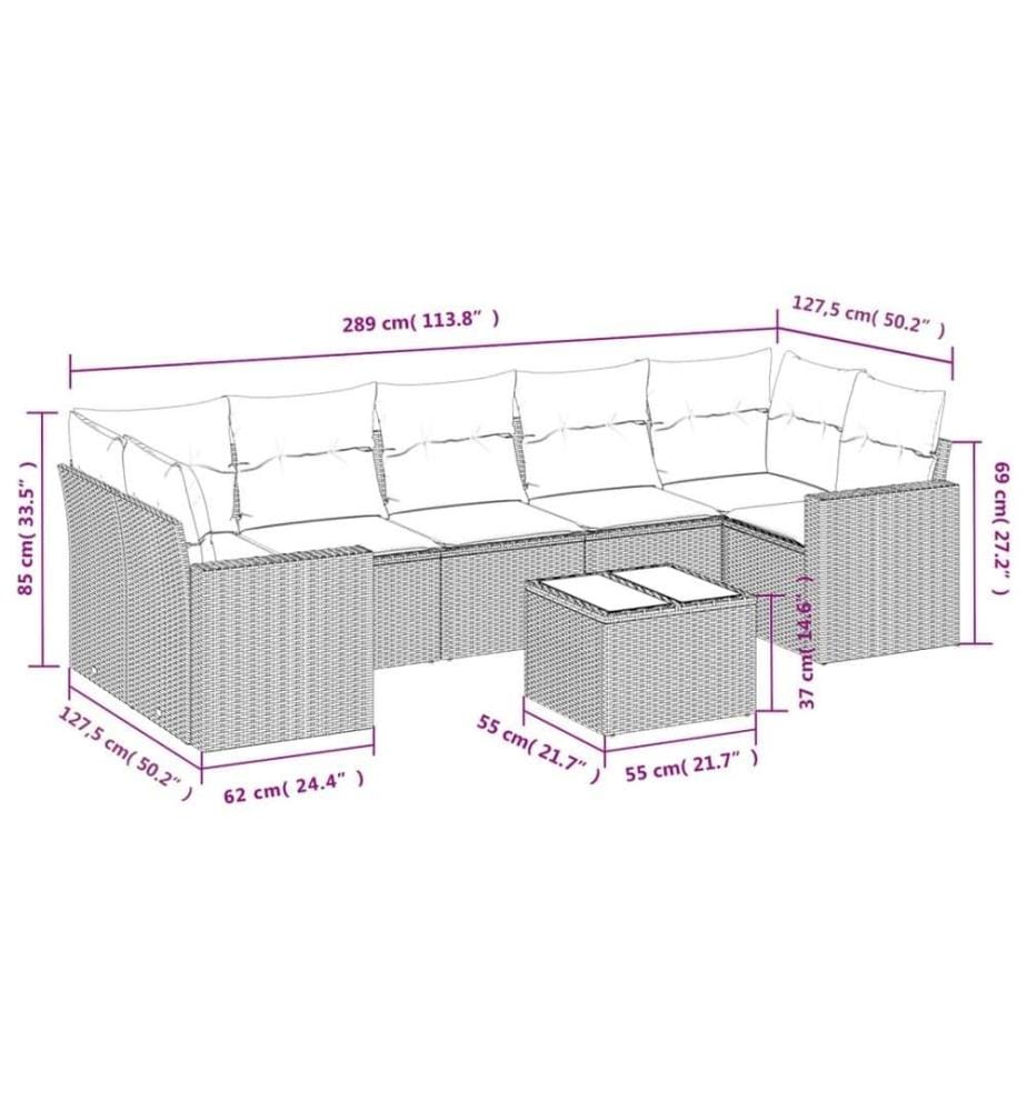 8-tlg. Garten-Sofagarnitur mit Kissen Schwarz Poly Rattan