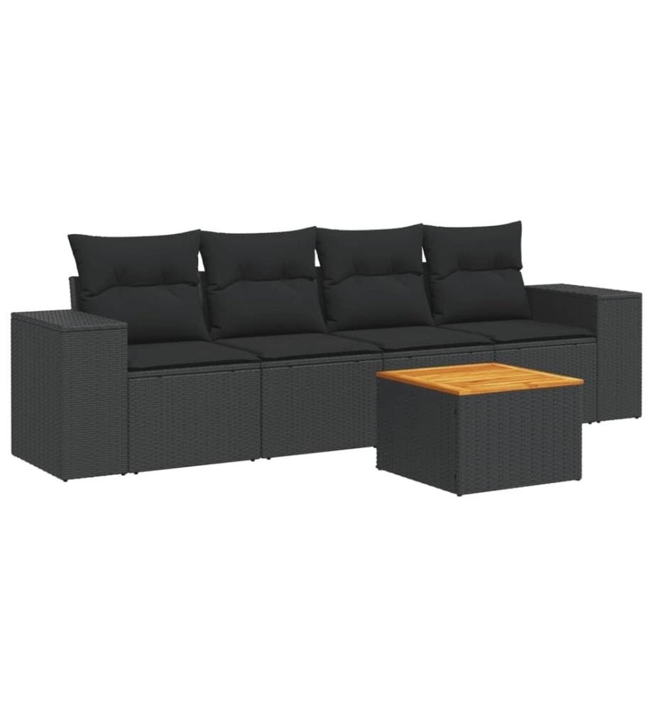 5-tlg. Garten-Sofagarnitur mit Kissen Schwarz Poly Rattan