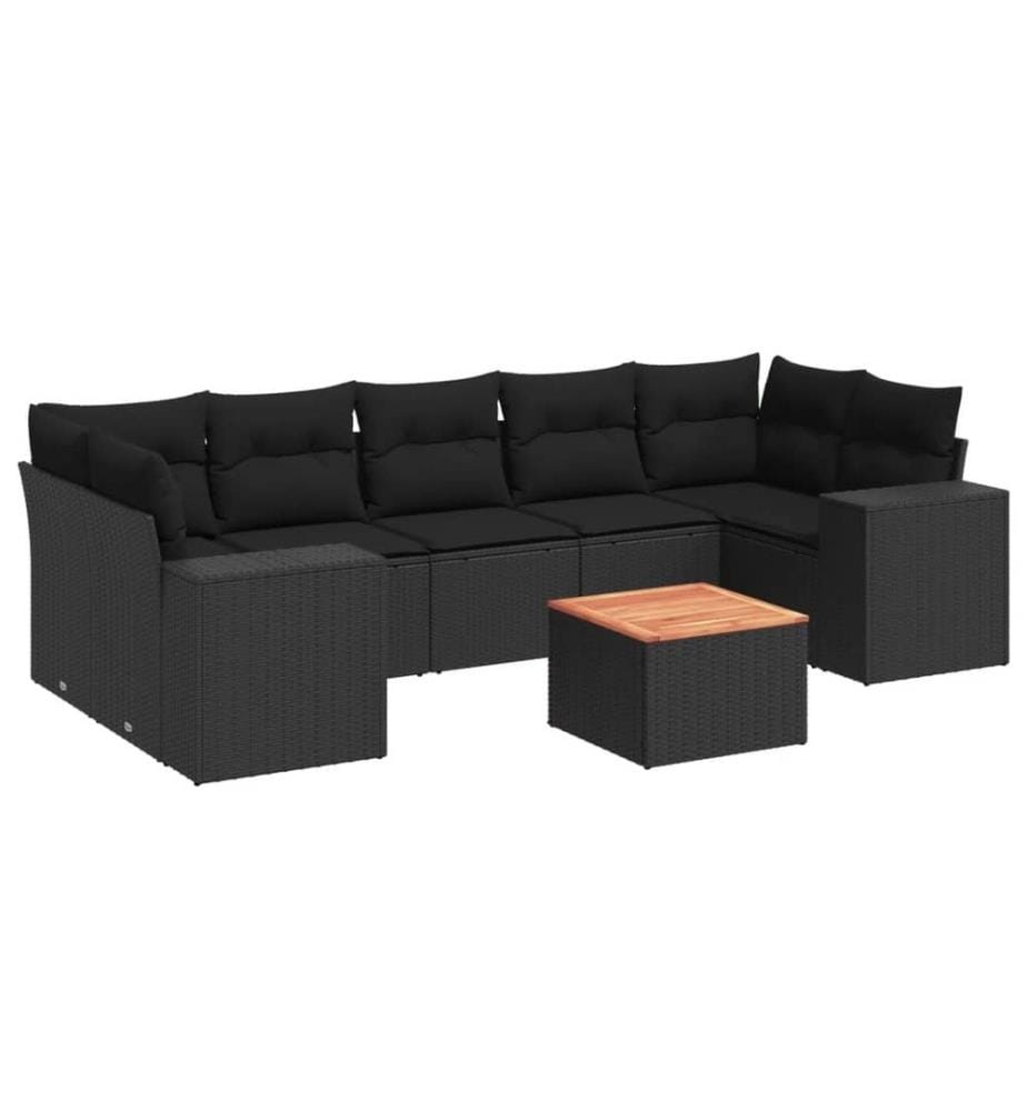 8-tlg. Garten-Sofagarnitur mit Kissen Schwarz Poly Rattan