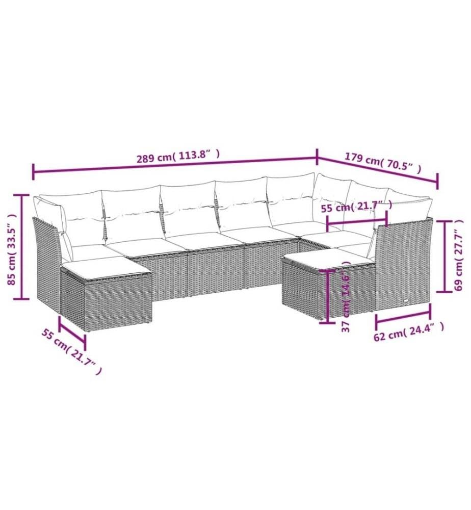 9-tlg. Garten-Sofagarnitur mit Kissen Schwarz Poly Rattan
