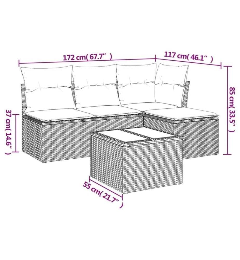 5-tlg. Garten-Sofagarnitur mit Kissen Schwarz Poly Rattan