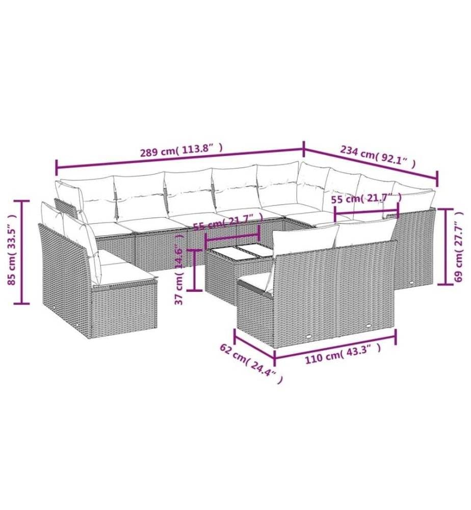 13-tlg. Garten-Sofagarnitur mit Kissen Schwarz Poly Rattan