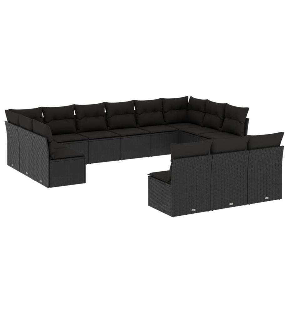 13-tlg. Garten-Sofagarnitur mit Kissen Schwarz Poly Rattan