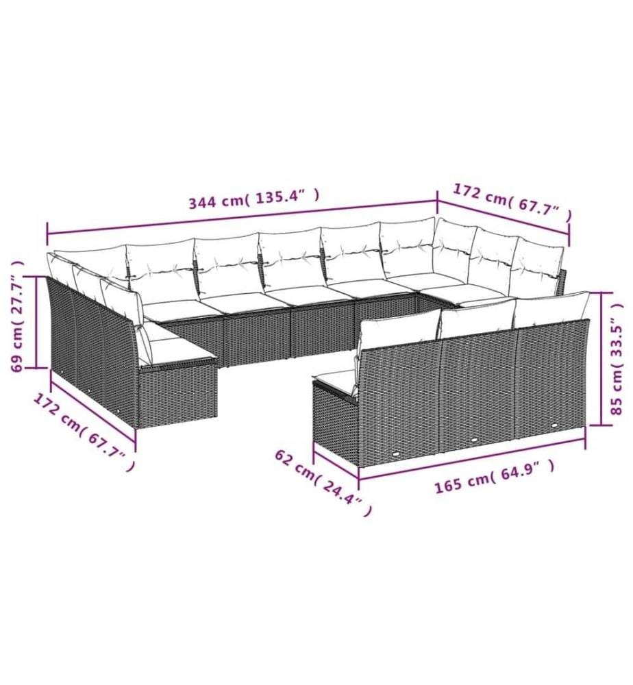 13-tlg. Garten-Sofagarnitur mit Kissen Schwarz Poly Rattan