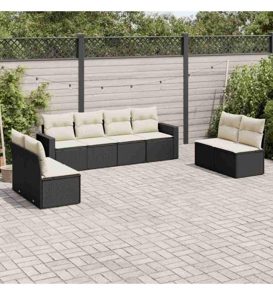 8-tlg. Garten-Sofagarnitur mit Kissen Schwarz Poly Rattan