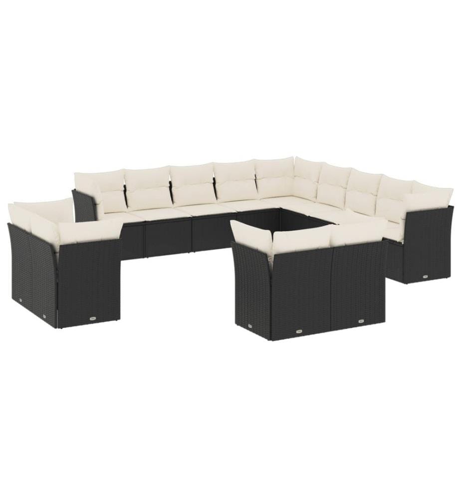 13-tlg. Garten-Sofagarnitur mit Kissen Schwarz Poly Rattan
