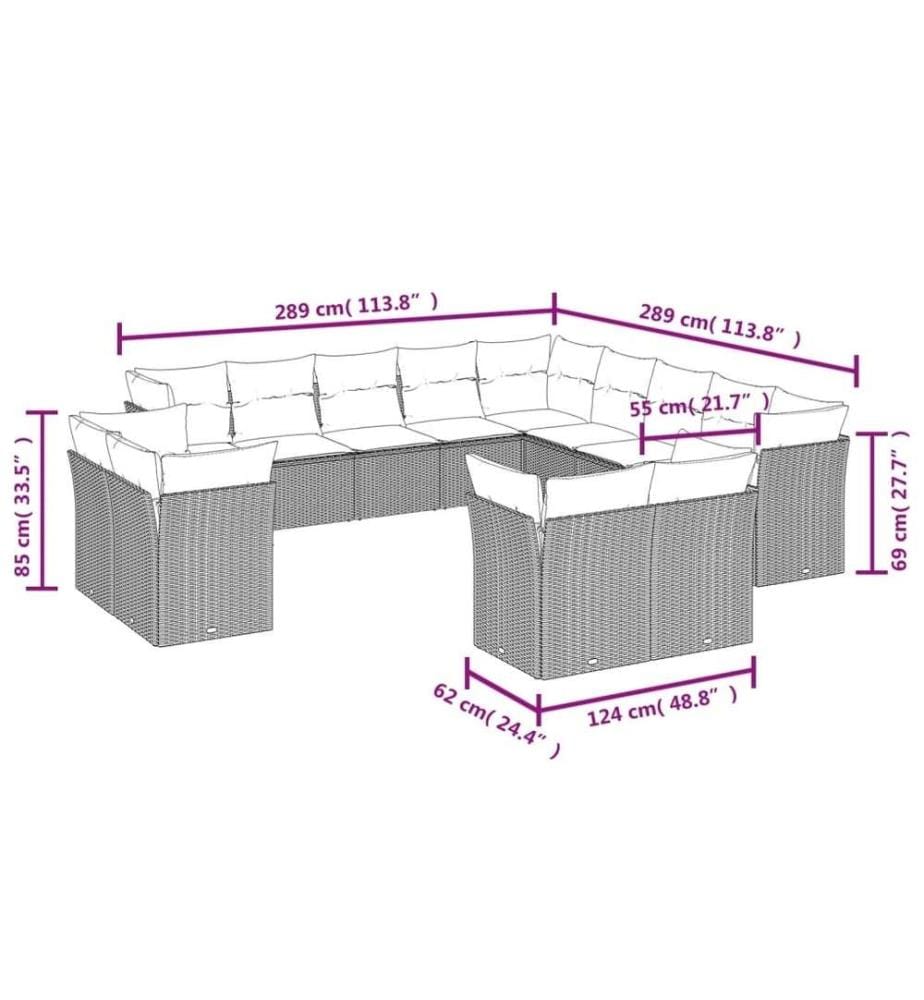 13-tlg. Garten-Sofagarnitur mit Kissen Schwarz Poly Rattan