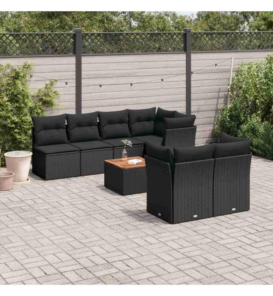 8-tlg. Garten-Sofagarnitur mit Kissen Schwarz Poly Rattan