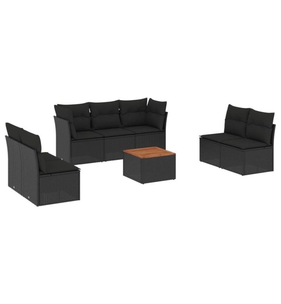 8-tlg. Garten-Sofagarnitur mit Kissen Schwarz Poly Rattan