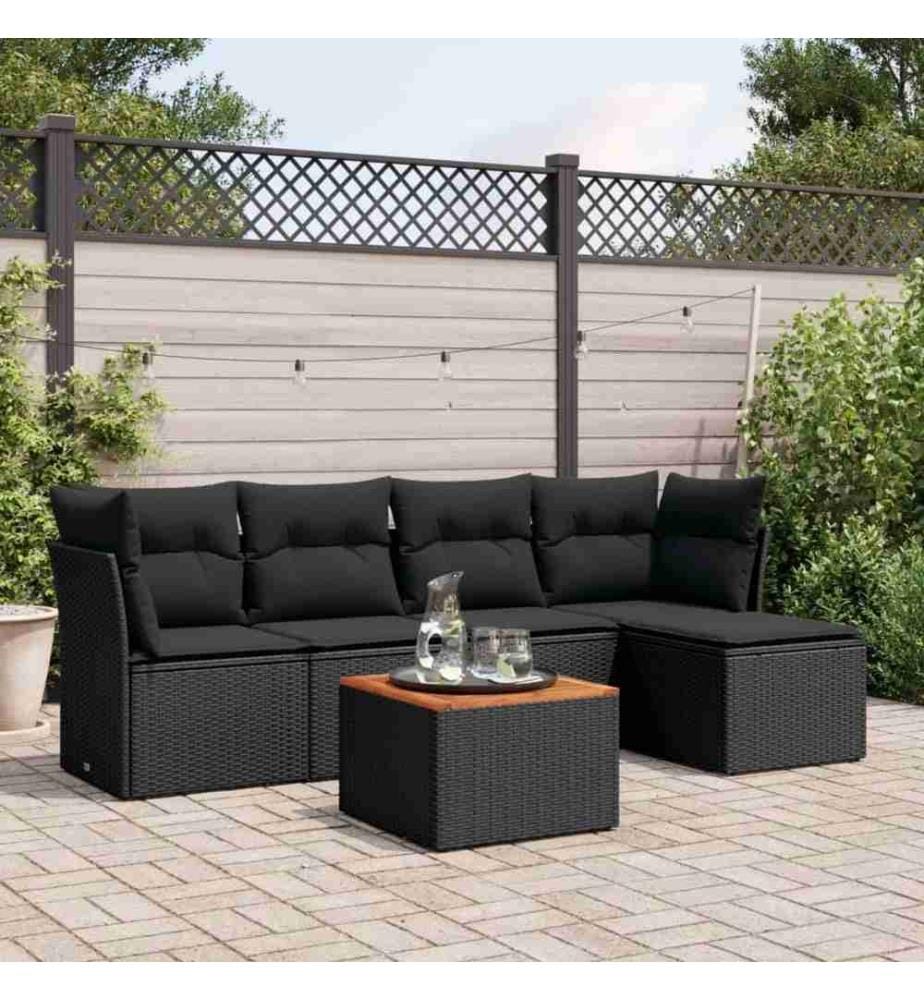 6-tlg. Garten-Sofagarnitur mit Kissen Schwarz Poly Rattan