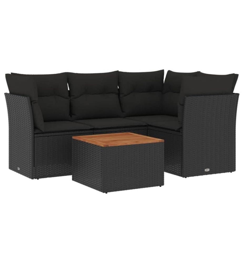 5-tlg. Garten-Sofagarnitur mit Kissen Schwarz Poly Rattan