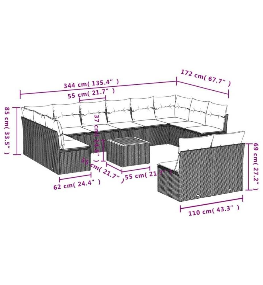 13-tlg. Garten-Sofagarnitur mit Kissen Schwarz Poly Rattan