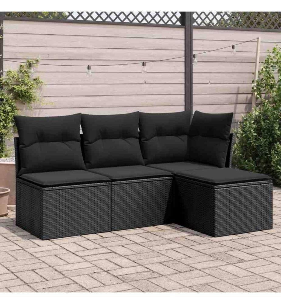 4-tlg. Garten-Sofagarnitur mit Kissen Schwarz Poly Rattan