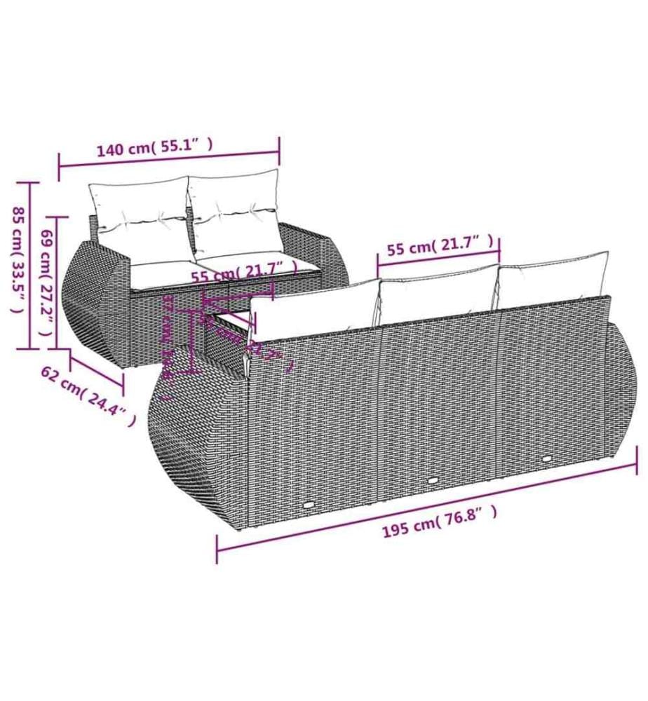 6-tlg. Garten-Sofagarnitur mit Kissen Schwarz Poly Rattan