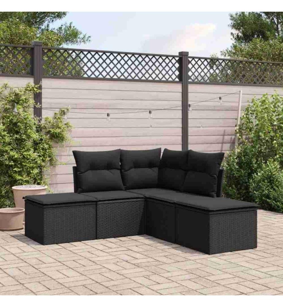 5-tlg. Garten-Sofagarnitur mit Kissen Schwarz Poly Rattan