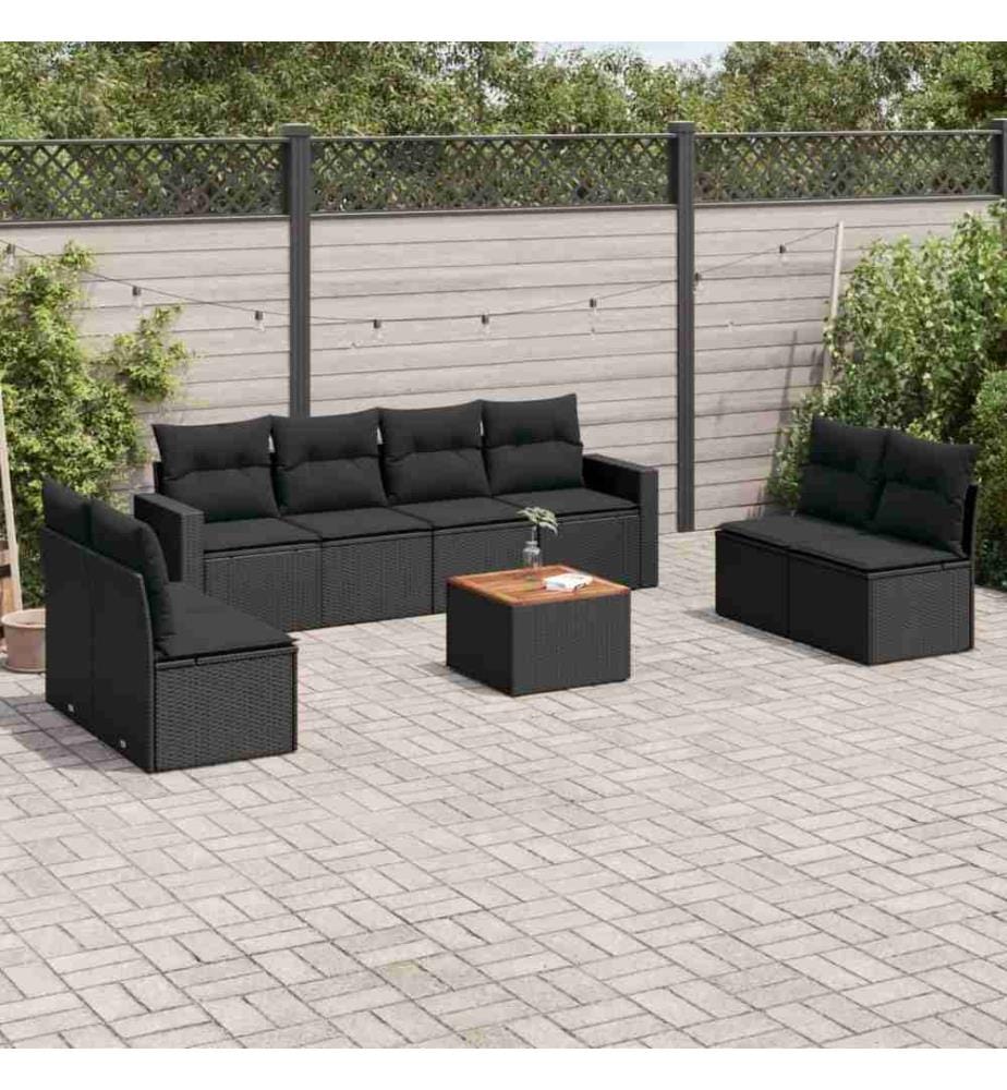 9-tlg. Garten-Sofagarnitur mit Kissen Schwarz Poly Rattan