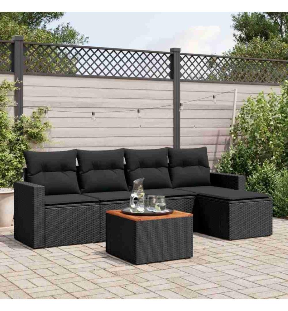 6-tlg. Garten-Sofagarnitur mit Kissen Schwarz Poly Rattan