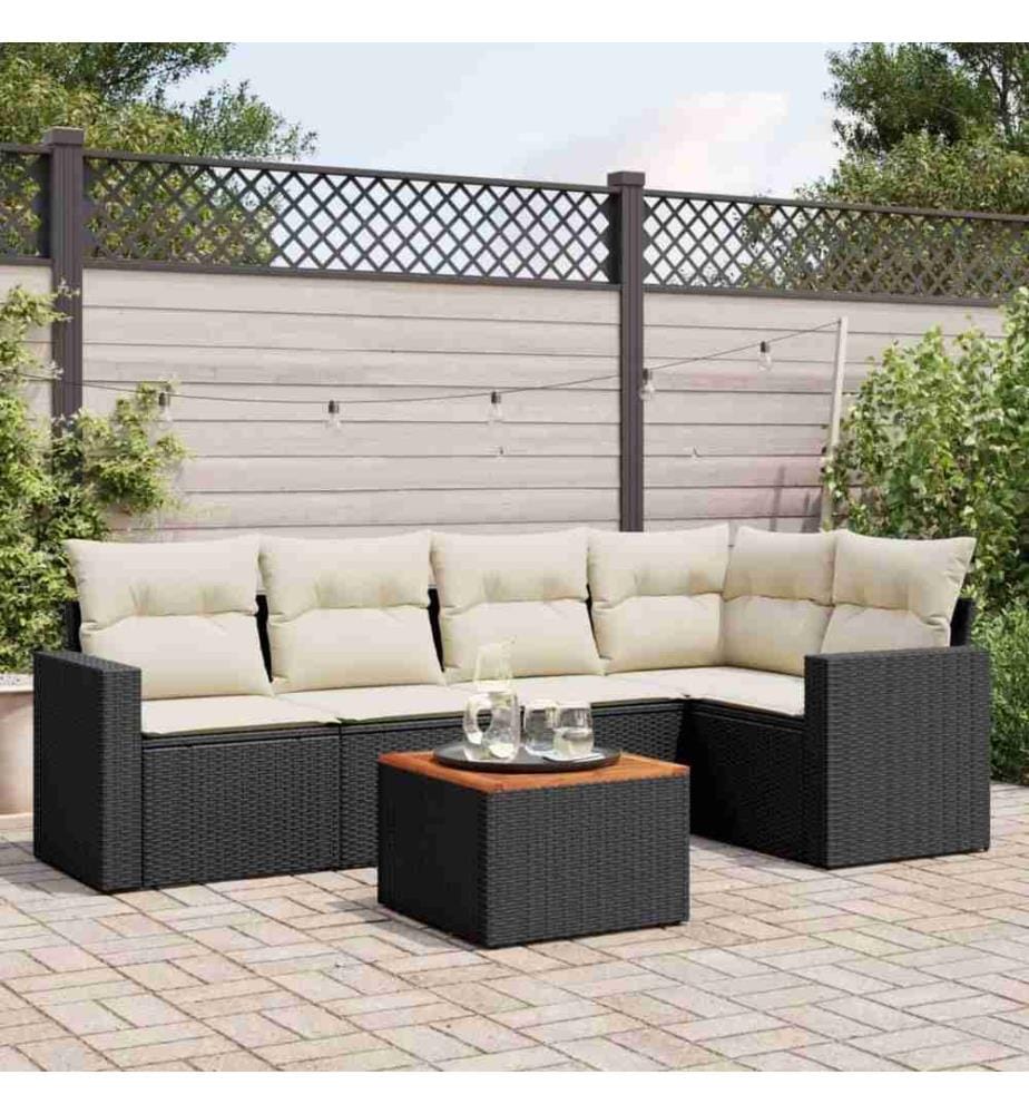 6-tlg. Garten-Sofagarnitur mit Kissen Schwarz Poly Rattan