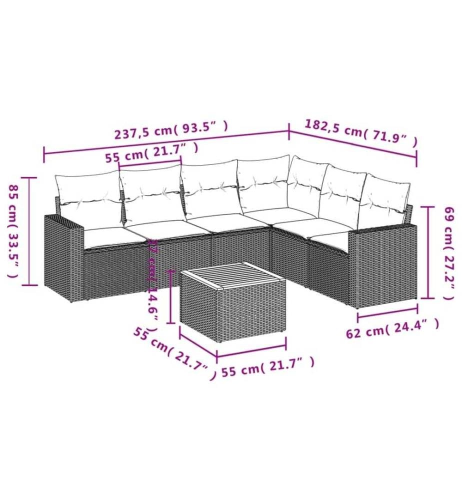 7-tlg. Garten-Sofagarnitur mit Kissen Schwarz Poly Rattan
