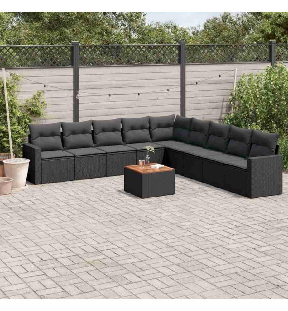 10-tlg. Garten-Sofagarnitur mit Kissen Schwarz Poly Rattan