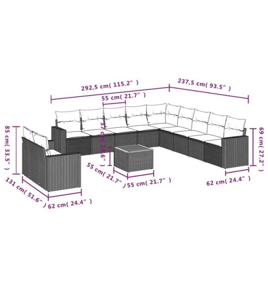 12-tlg. Garten-Sofagarnitur mit Kissen Schwarz Poly Rattan