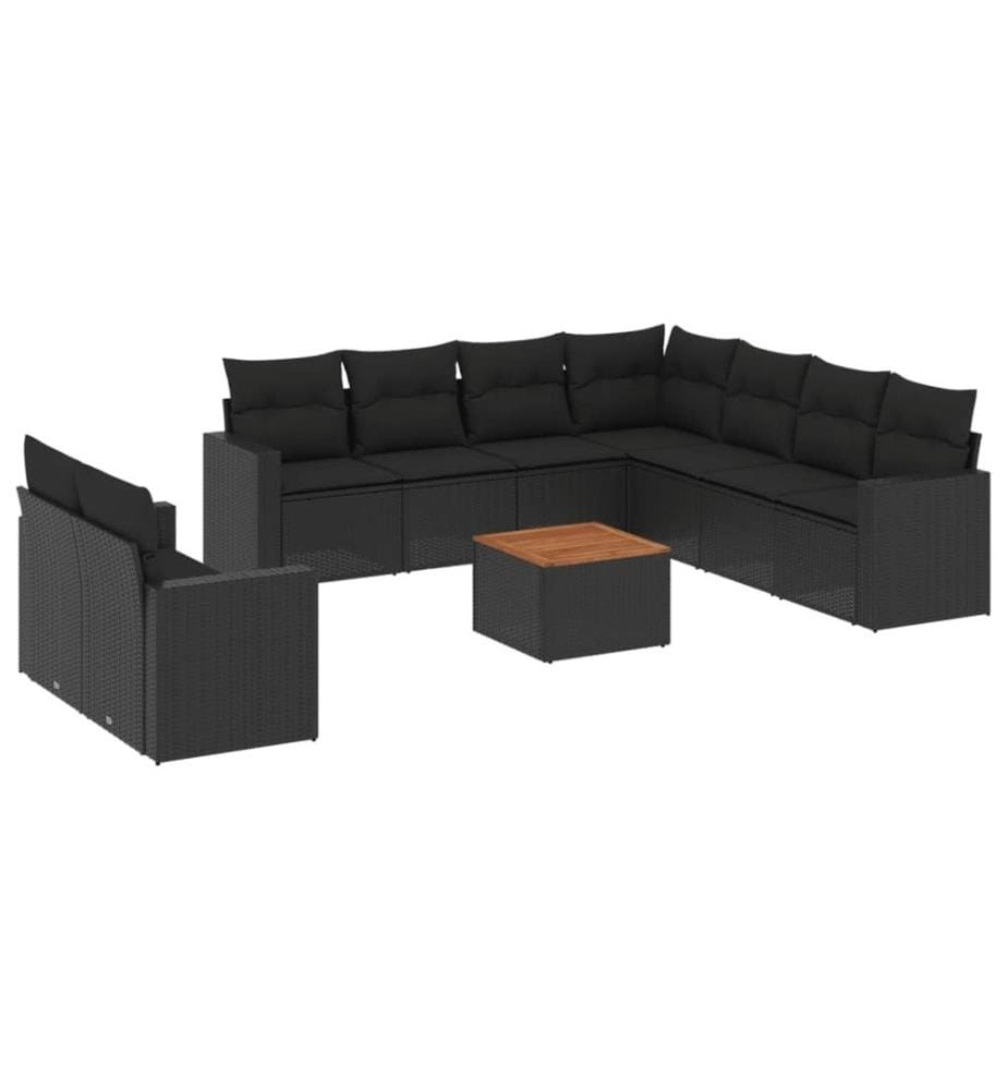 10-tlg. Garten-Sofagarnitur mit Kissen Schwarz Poly Rattan
