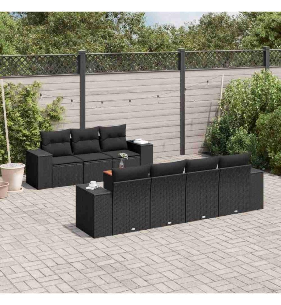 8-tlg. Garten-Sofagarnitur mit Kissen Schwarz Poly Rattan