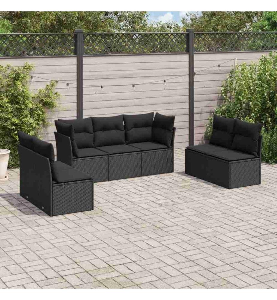 7-tlg. Garten-Sofagarnitur mit Kissen Schwarz Poly Rattan
