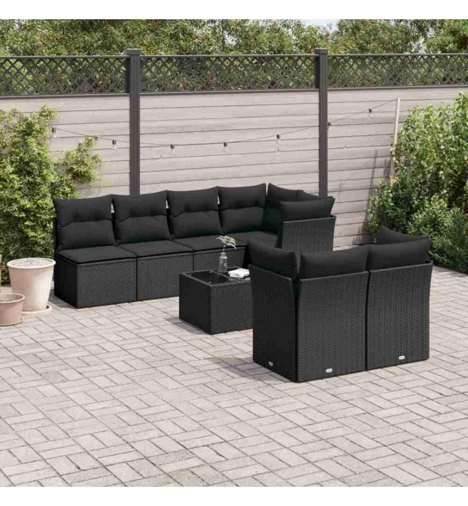 8-tlg. Garten-Sofagarnitur mit Kissen Schwarz Poly Rattan