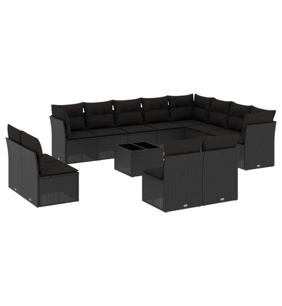 13-tlg. Garten-Sofagarnitur mit Kissen Schwarz Poly Rattan