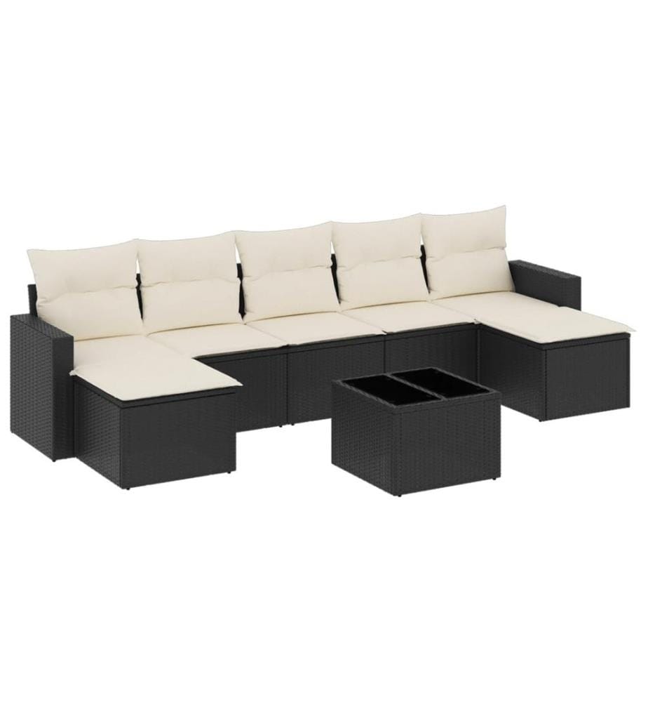 8-tlg. Garten-Sofagarnitur mit Kissen Schwarz Poly Rattan