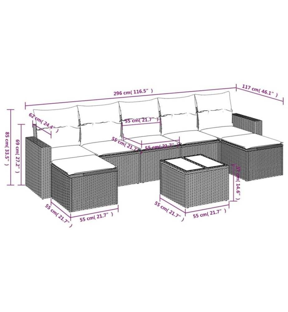 8-tlg. Garten-Sofagarnitur mit Kissen Schwarz Poly Rattan