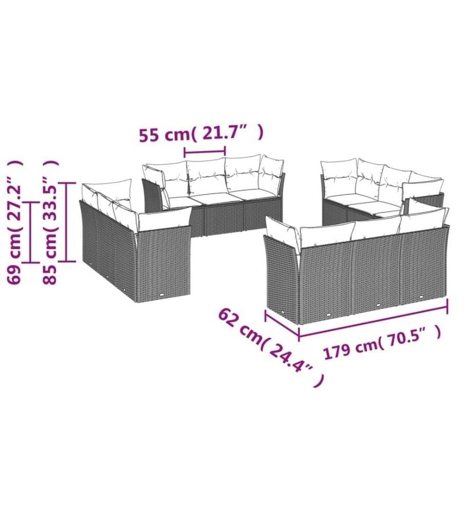 12-tlg. Garten-Sofagarnitur mit Kissen Schwarz Poly Rattan