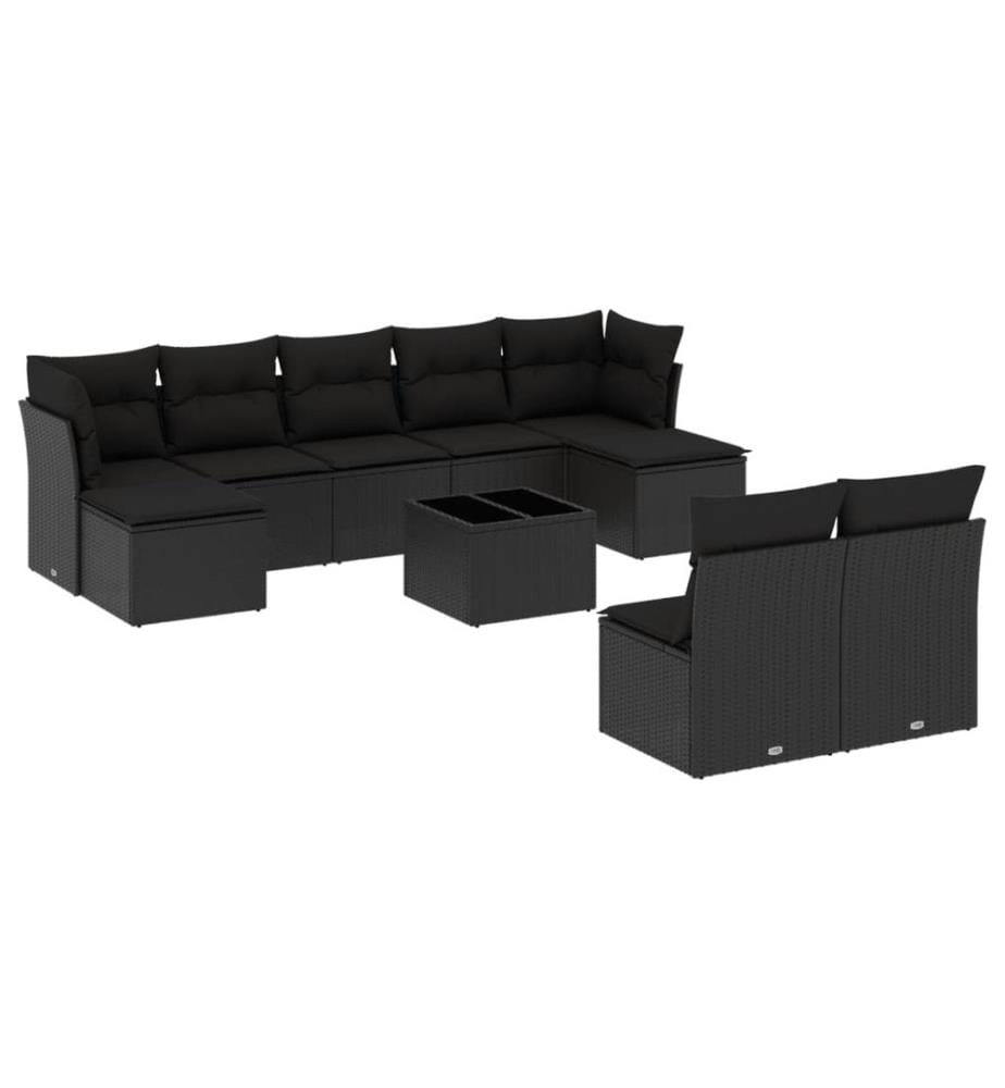 10-tlg. Garten-Sofagarnitur mit Kissen Schwarz Poly Rattan
