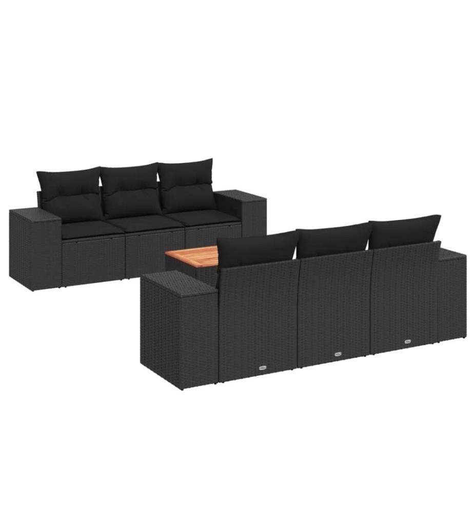 7-tlg. Garten-Sofagarnitur mit Kissen Schwarz Poly Rattan