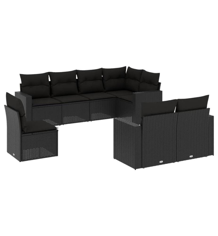 8-tlg. Garten-Sofagarnitur mit Kissen Schwarz Poly Rattan