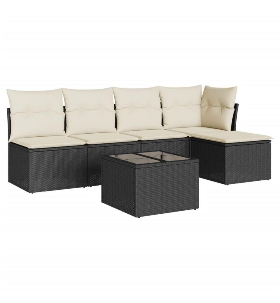 6-tlg. Garten-Sofagarnitur mit Kissen Schwarz Poly Rattan