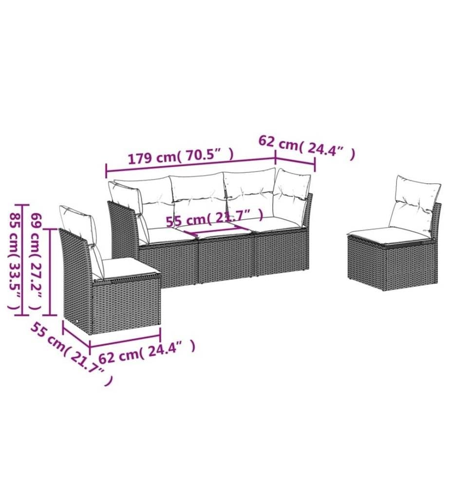 5-tlg. Garten-Sofagarnitur mit Kissen Schwarz Poly Rattan