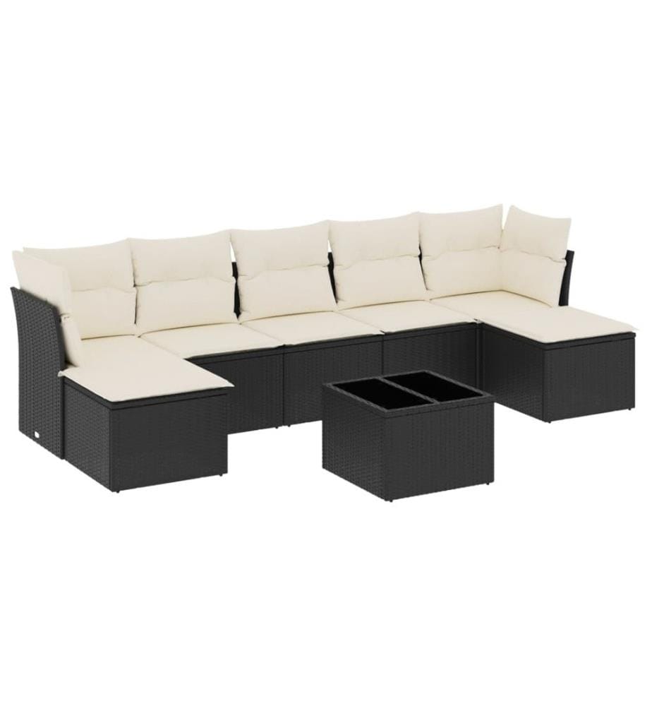 8-tlg. Garten-Sofagarnitur mit Kissen Schwarz Poly Rattan