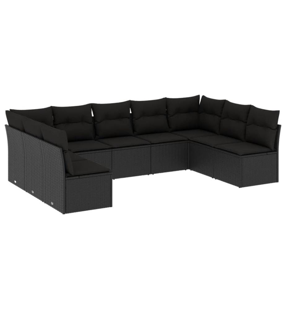 9-tlg. Garten-Sofagarnitur mit Kissen Schwarz Poly Rattan