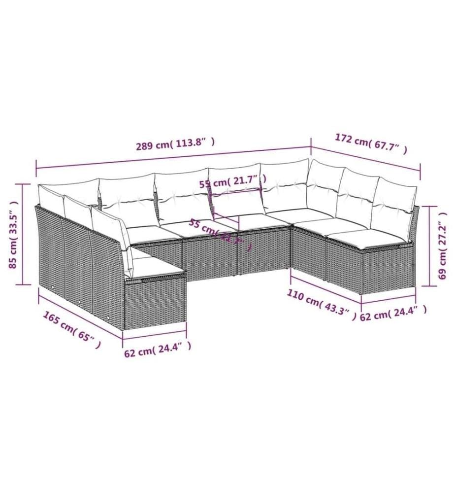 9-tlg. Garten-Sofagarnitur mit Kissen Schwarz Poly Rattan