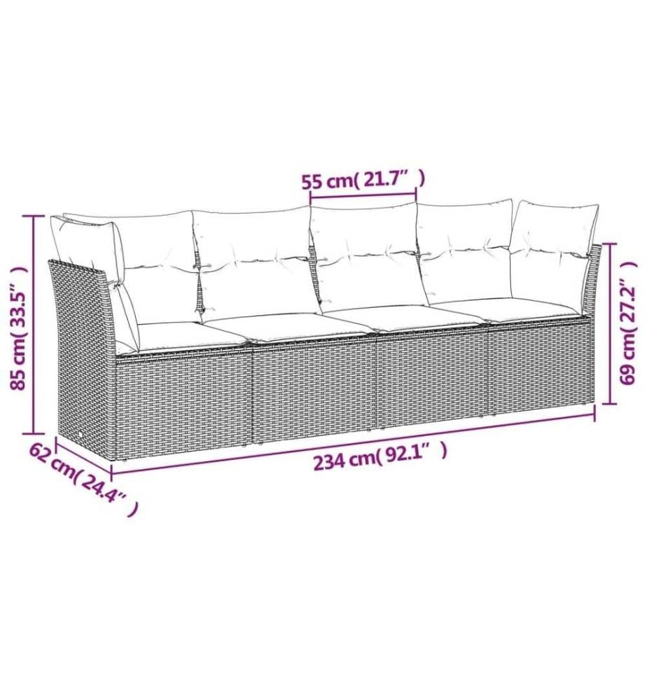 4-tlg. Garten-Sofagarnitur mit Kissen Braun Poly Rattan