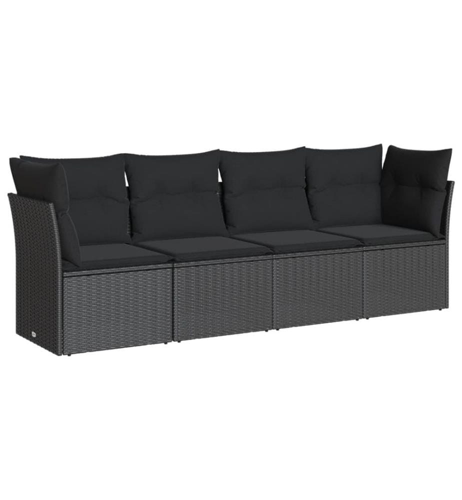 4-tlg. Garten-Sofagarnitur mit Kissen Schwarz Poly Rattan