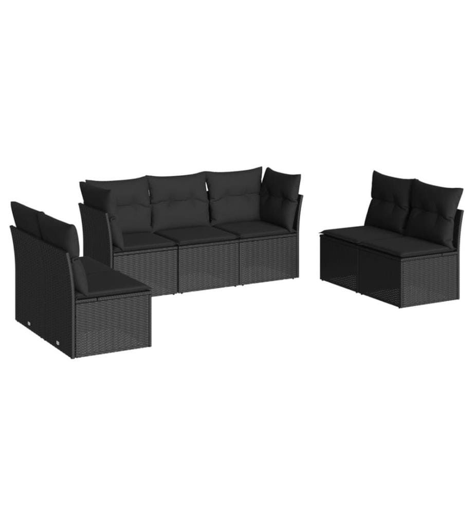 7-tlg. Garten-Sofagarnitur mit Kissen Schwarz Poly Rattan