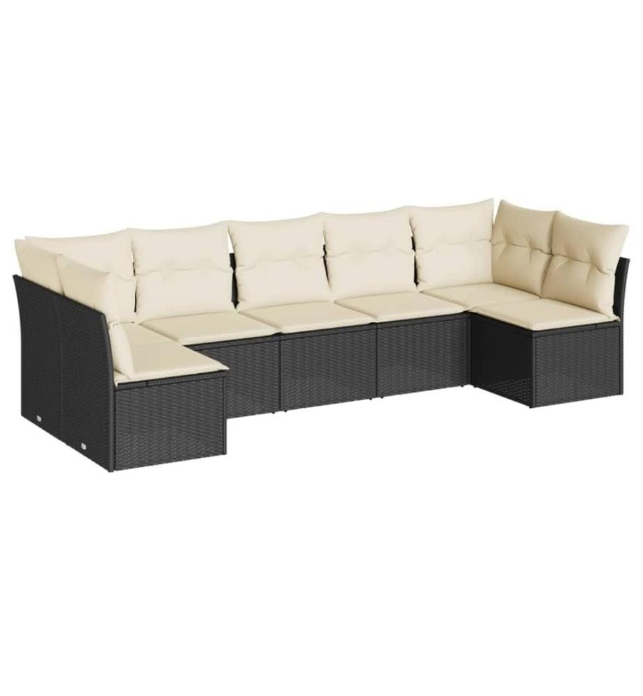 7-tlg. Garten-Sofagarnitur mit Kissen Schwarz Poly Rattan