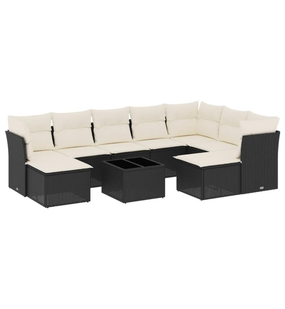 10-tlg. Garten-Sofagarnitur mit Kissen Schwarz Poly Rattan