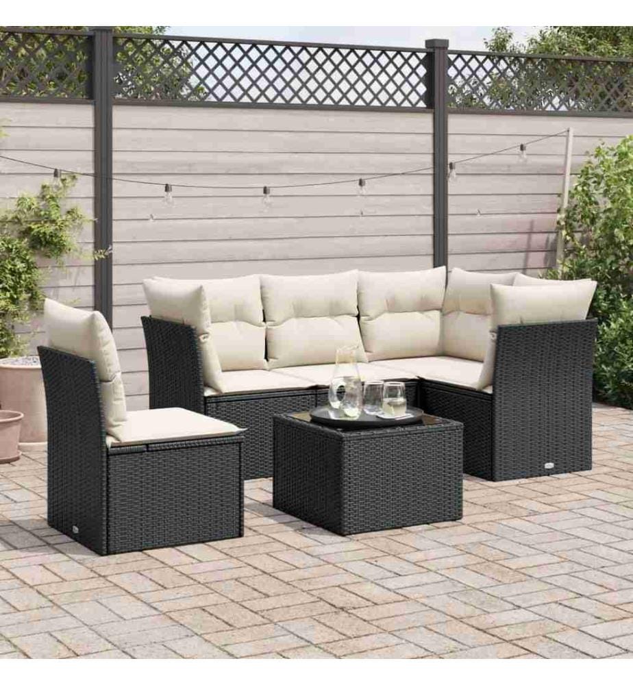 6-tlg. Garten-Sofagarnitur mit Kissen Schwarz Poly Rattan