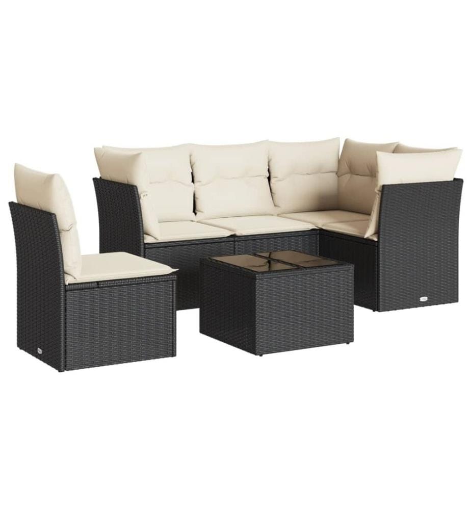 6-tlg. Garten-Sofagarnitur mit Kissen Schwarz Poly Rattan
