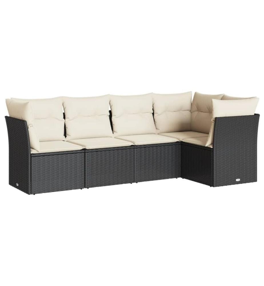 5-tlg. Garten-Sofagarnitur mit Kissen Schwarz Poly Rattan